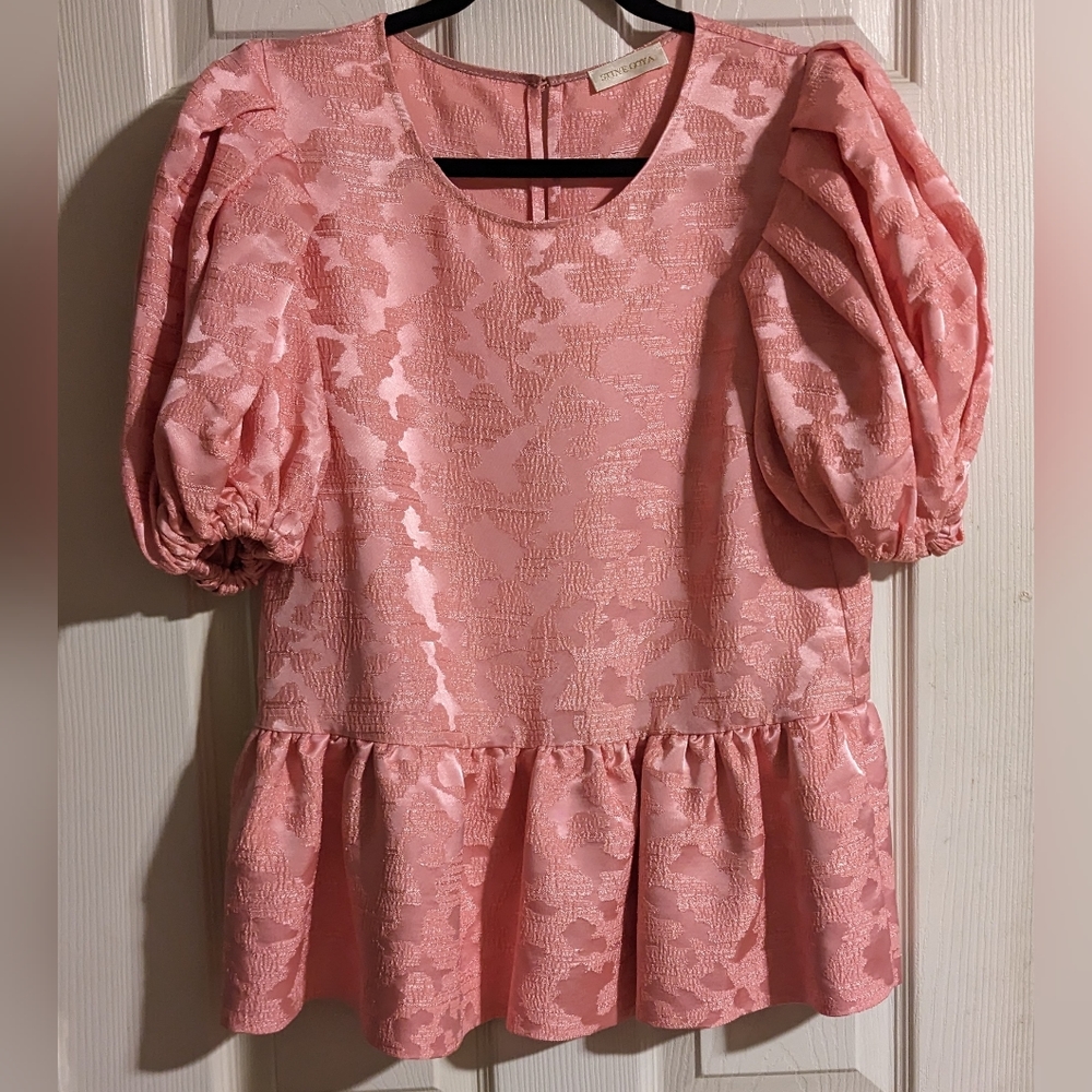 Stine Goya Pink Jacquard Blouse XS Puff Sleeve Oversized Princess Holiday Party